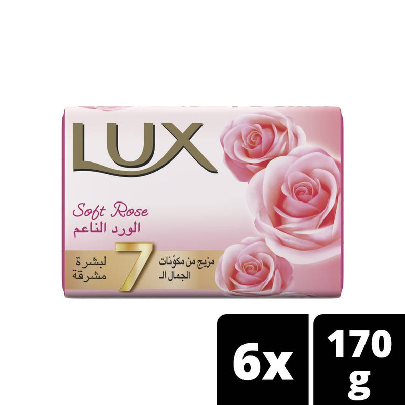 Lux Soap Bar, Soft Rose, 170g (Pack of 6)