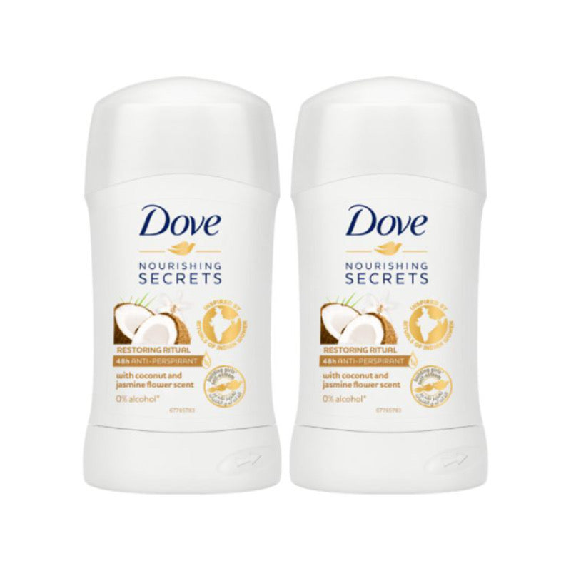 Dove Women Deodorant Stick, Coconut and Jasmine, 40g (Pack of 2)